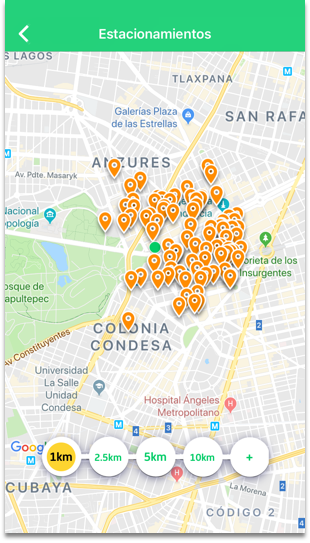 Ubica estacionamientos cercanos - App de wibe